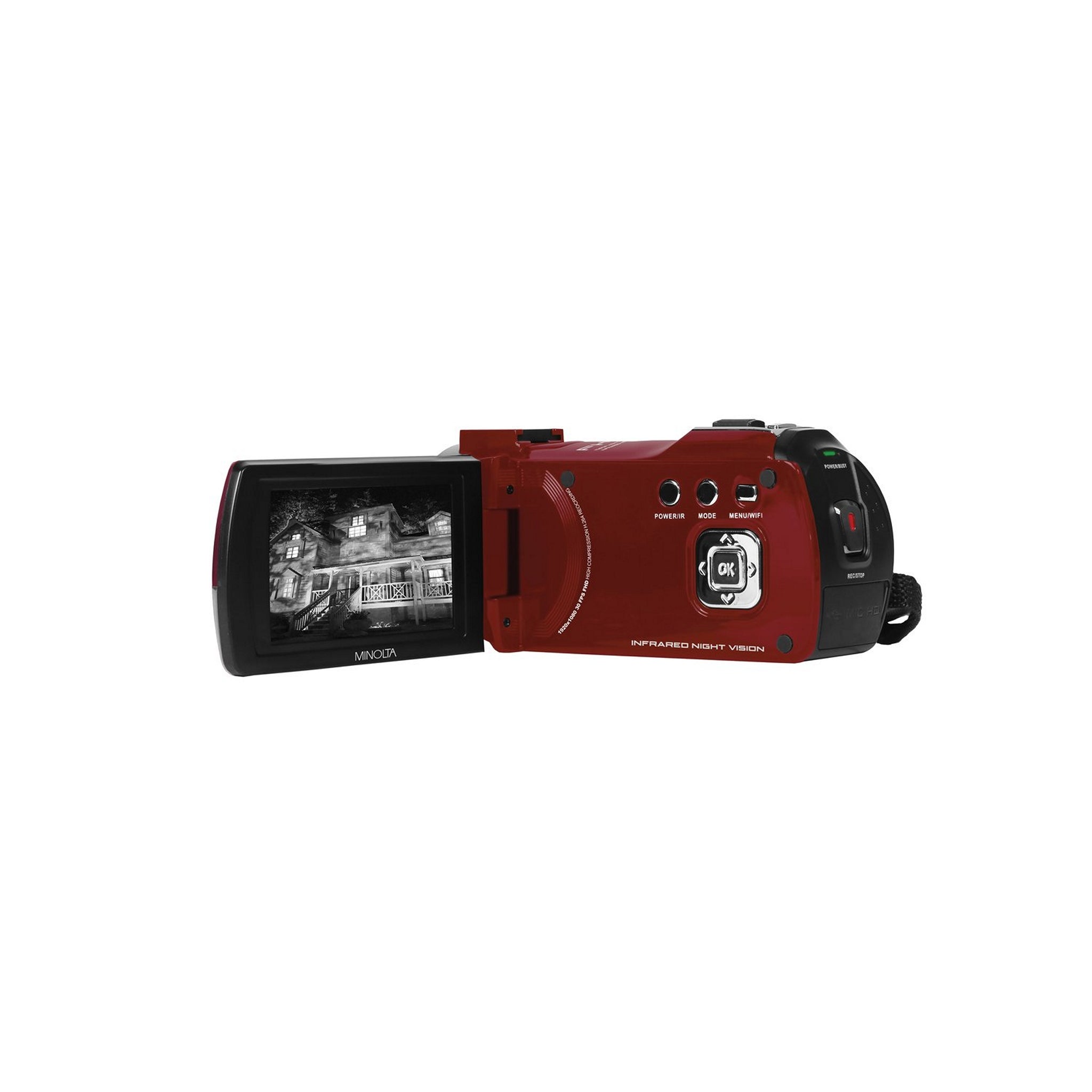 Red Minolta MN220NV Digital HD Camcorder with 1080p Resolution, 24 MP, Night Vision, and WiFi Connectivity