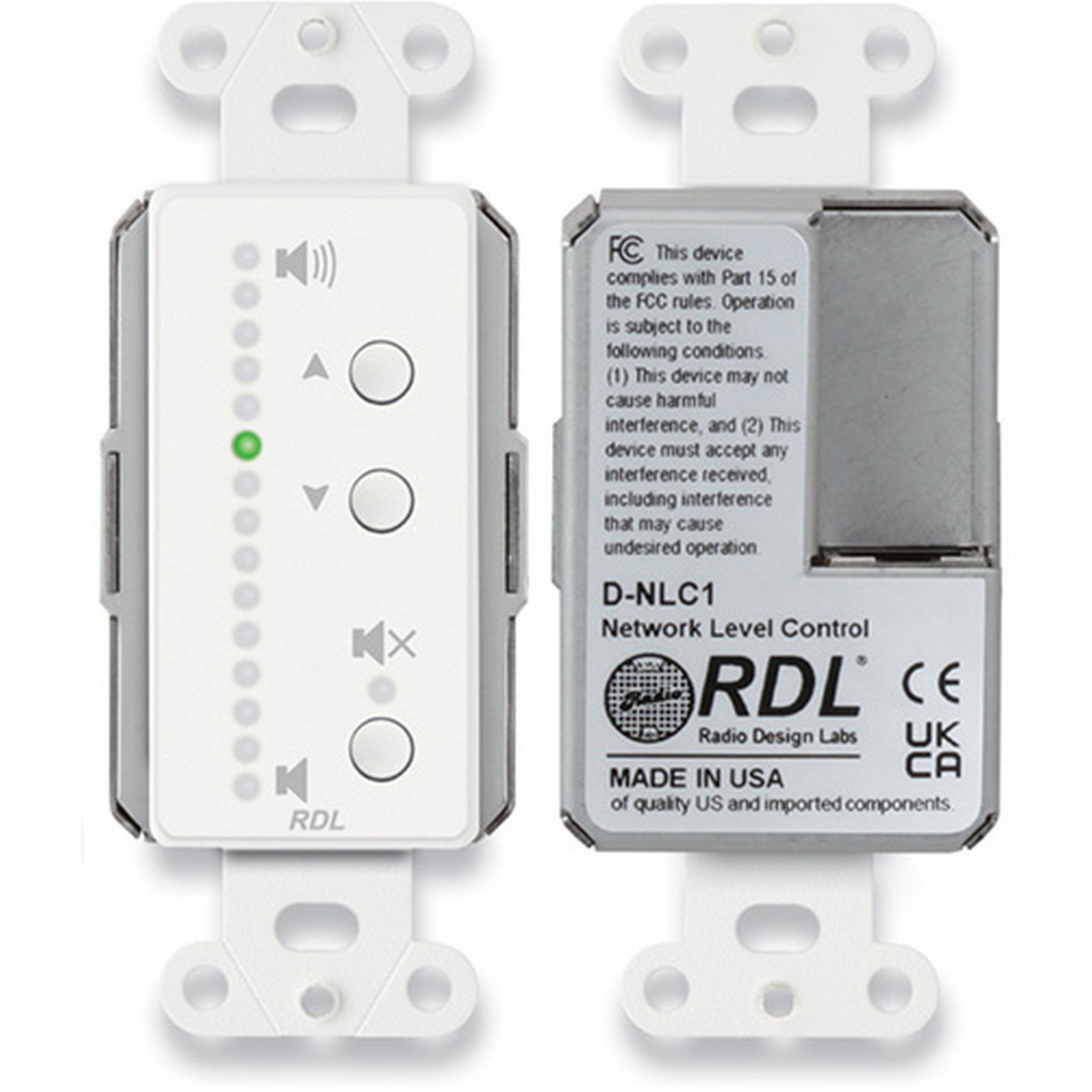 RDL D-NLC1 White Dante Network Wall Plate for Remote Volume Control