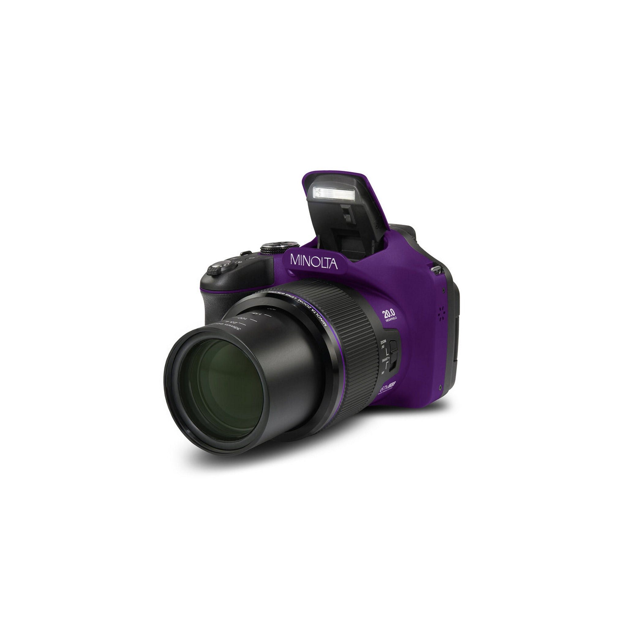 Purple Minolta MN67Z Bridge Digital Camera with 20 Megapixels, 1080p HD Video Recording and 67x Optical Zoom