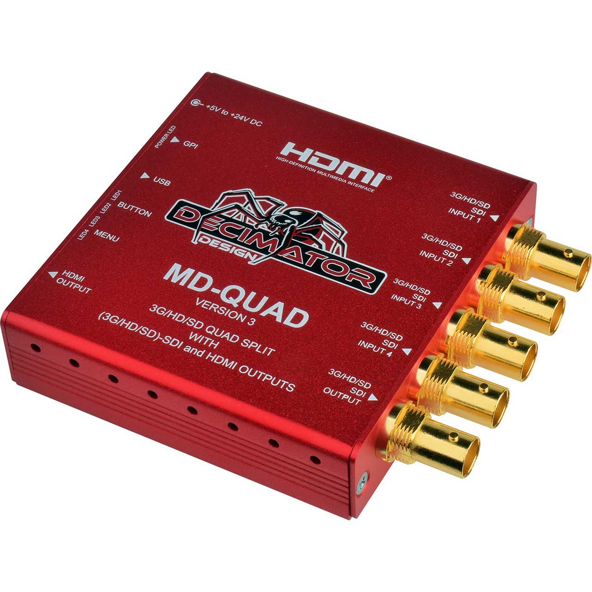 Decimator Design DEC-MD-QUAD Compact 3G HD SD Quad Split Multiviewer with HDMI for Video Broadcasting