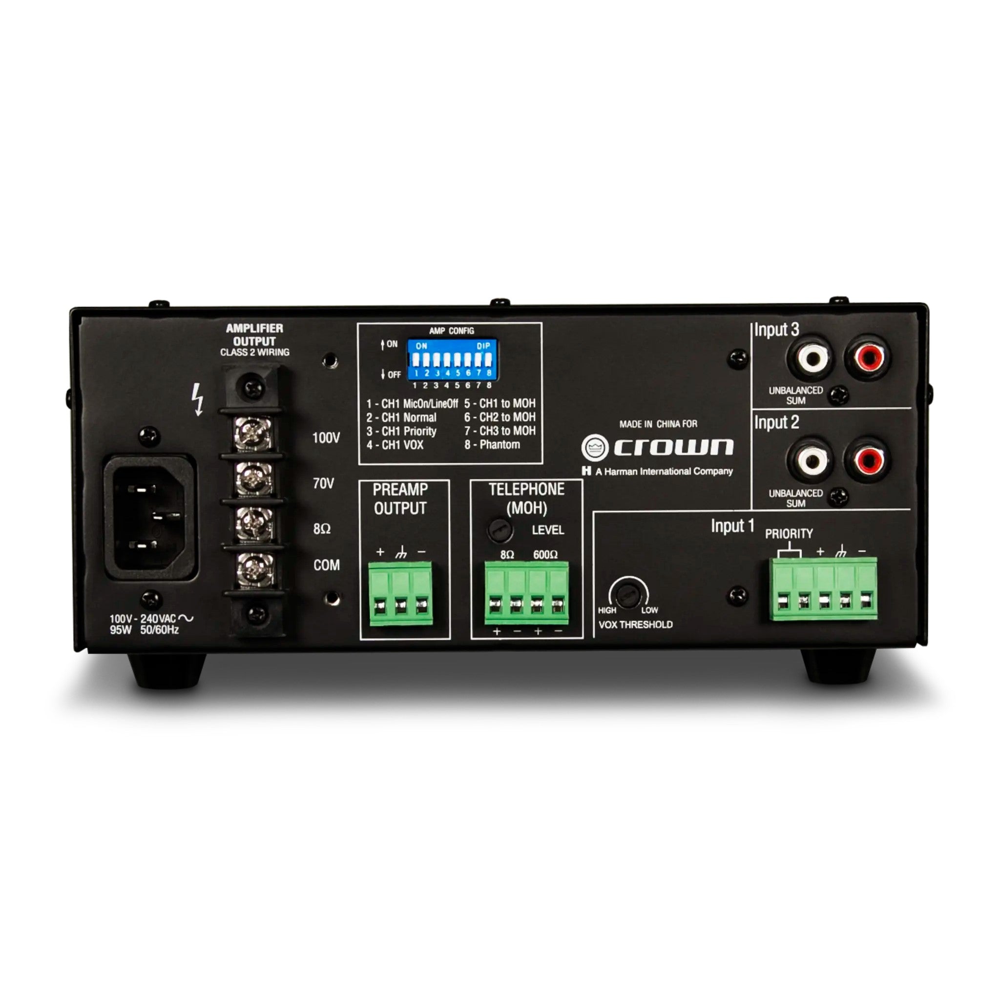 Crown 135MA Commercial Audio 3-Input 35-Watt Mixer Amplifier for Paging, Background Music, and Music-on-Hold