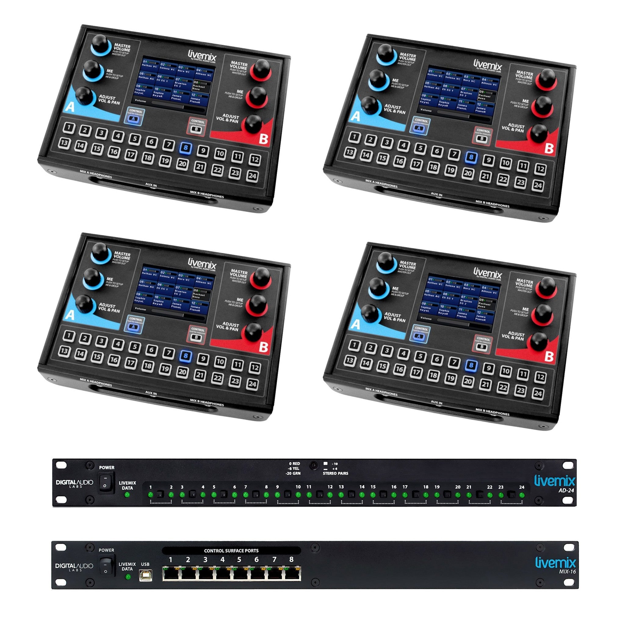 LiveMix LM-ANALOG-SK1 Analog Bundle: 4 CS-DUO Mixers, 1 MIX-16 & 1 AD-24