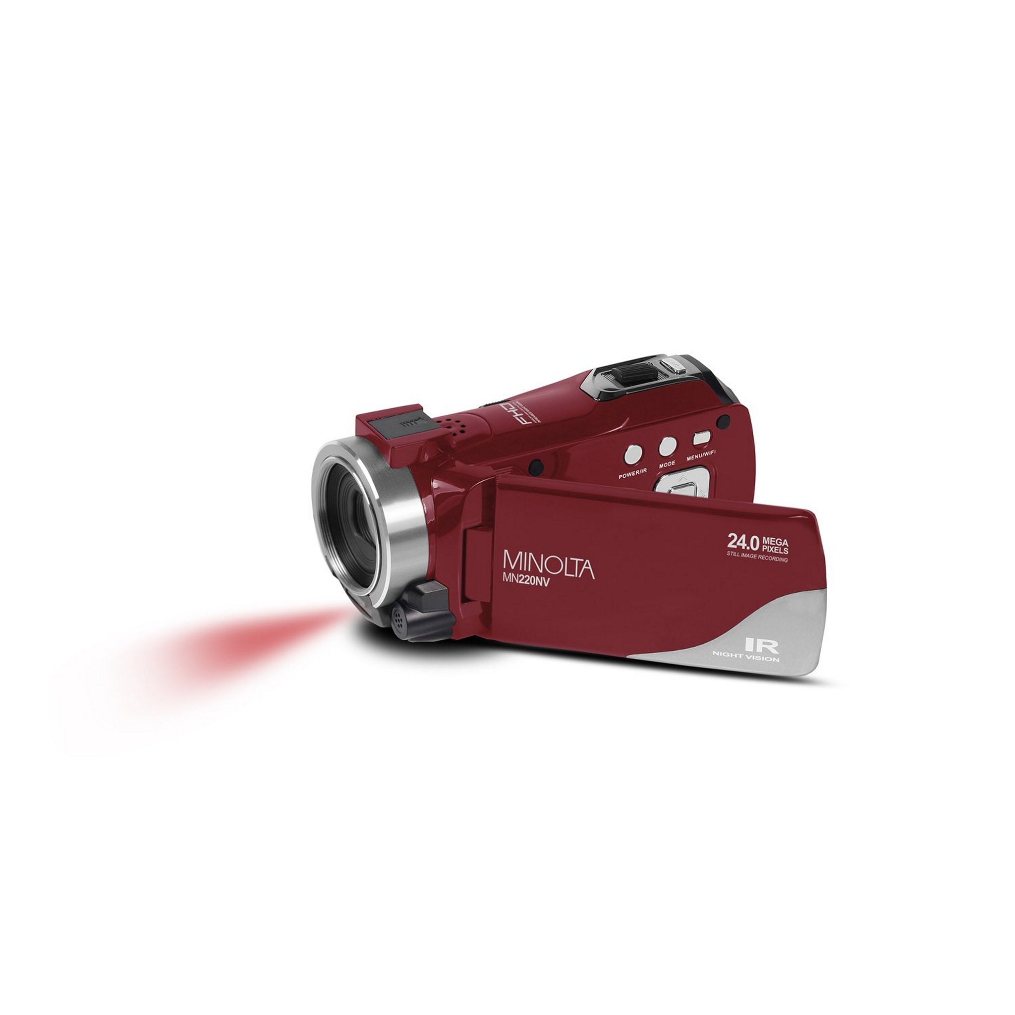 Red Minolta MN220NV Digital HD Camcorder with 1080p Resolution, 24 MP, Night Vision, and WiFi Connectivity