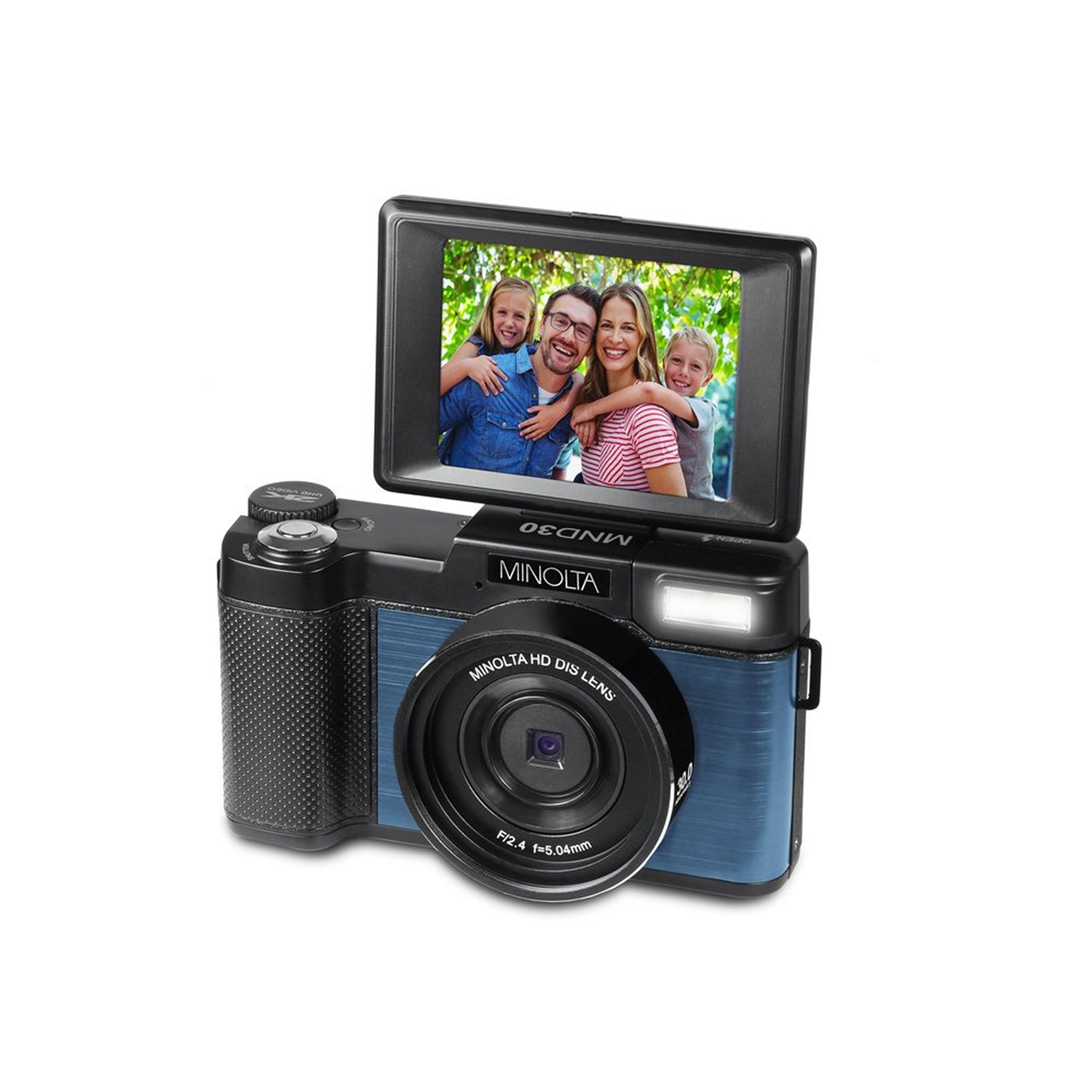 Blue Minolta MND30 Digital Camera with 30MP 2.7K Ultra HD Resolution