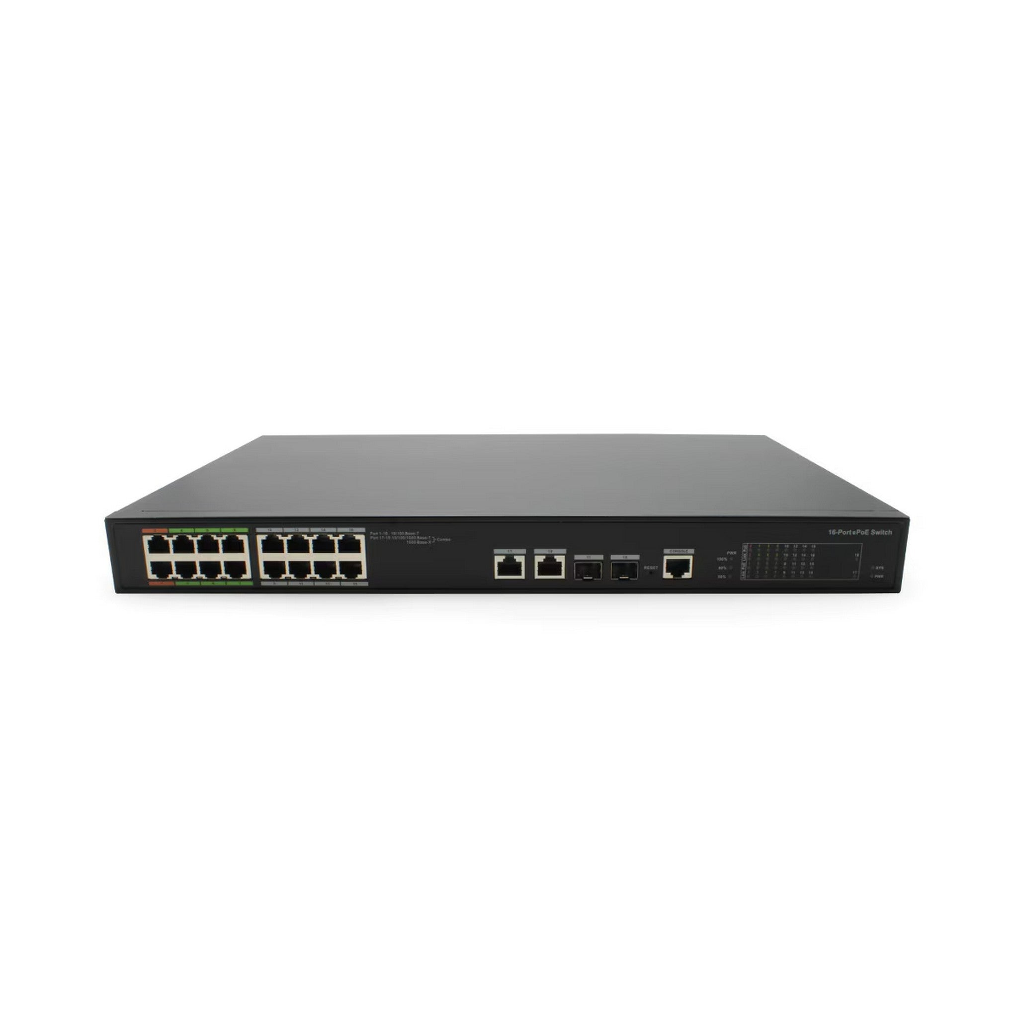 IC Realtime 16-Port Full Gigabit ePoE Network Switch Model PWR-EPOE-16-V2 Version 2 with a Maximum Power Output of 240W