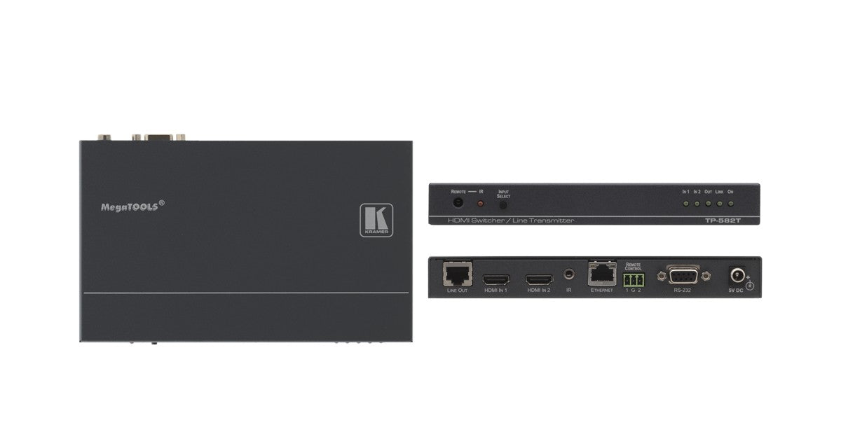Kramer TP-582T 2 to 1 HDMI Switcher and Transmitter with Bi - Directional RS232, Ethernet, and IR Transmission over Twisted Pair Cables for Enhanced Multimedia Connectivity