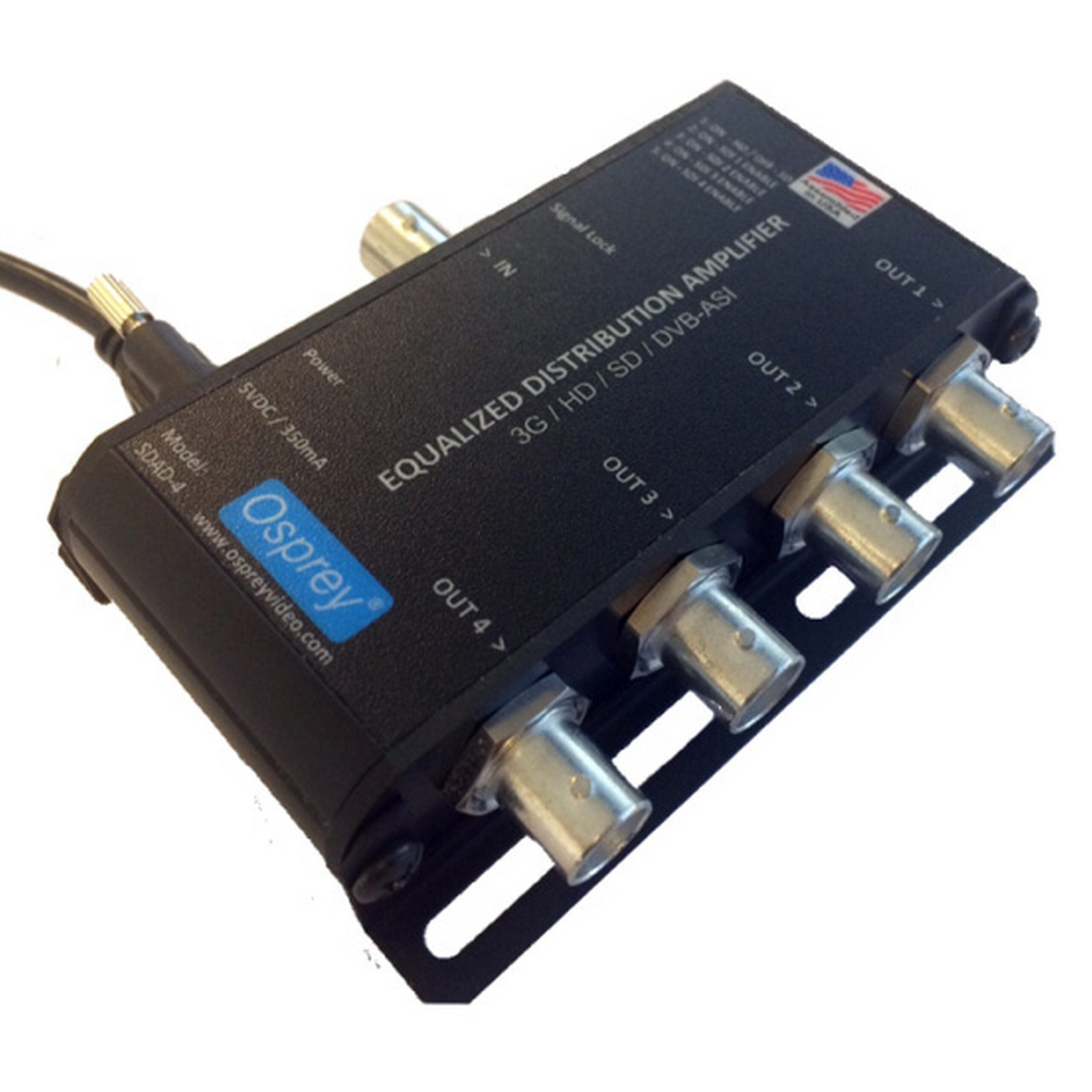 Osprey Video SDAD-4 1 to 4 Channel USB-Powered Equalized SDI Distribution Amplifier with DVB-ASI for Video Signal Distribution