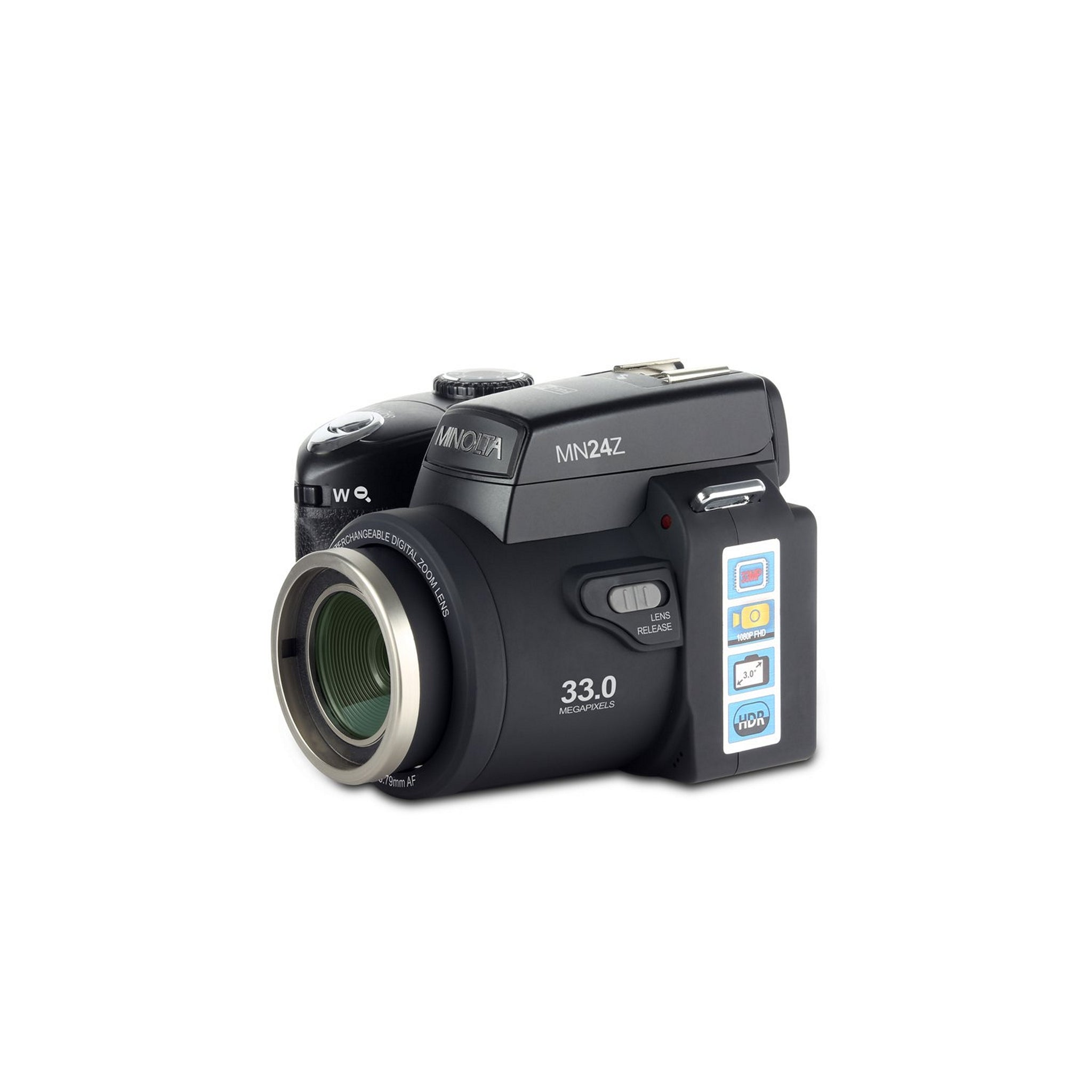 Black Minolta MN24Z 33MP 1080p HD Digital Camera with Interchangeable Lens Kit
