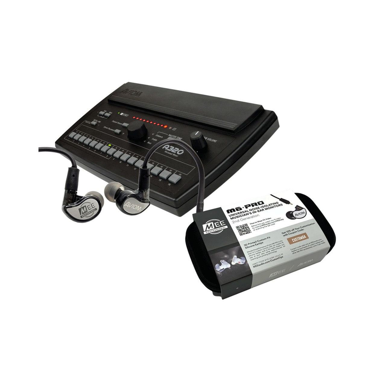 Aviom A320-MEE 64-Channel Professional Personal Mixer Bundle with M6 Pro High-Quality In-Ear Monitors for Musicians